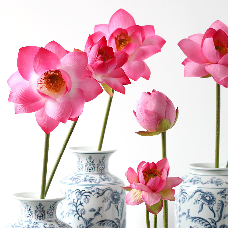 娉婷玉立荷花仿真花 禅意优雅客厅茶室装饰花卉摆件供佛假花
