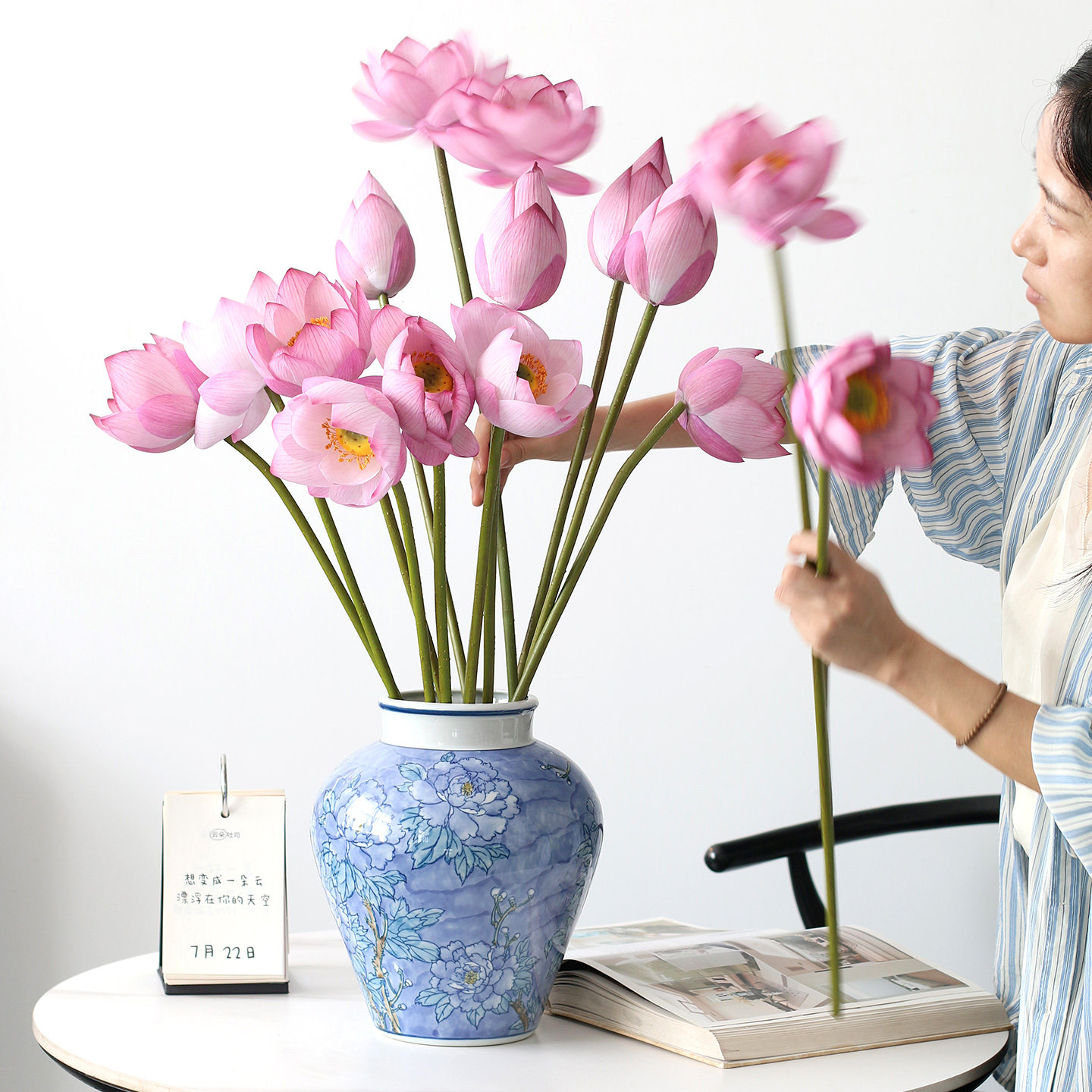 荷气生彩 清晏荷花仿真花禅意中式客厅装饰插花摆设高端逼真假花,家居饰品,仿真花/假花,淘宝优惠券,粉丝福利购,淘宝优惠卷