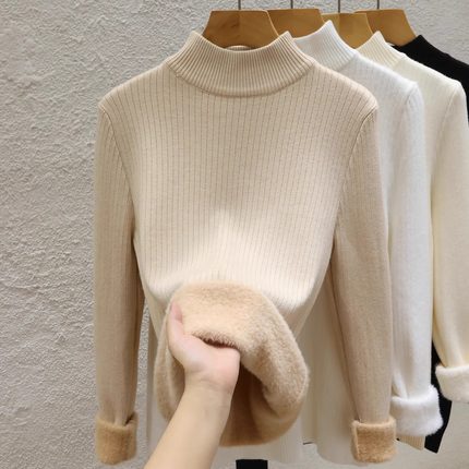 半高领毛衣女士加厚加绒打底衫2025秋冬季新款内搭一体绒保暖上衣