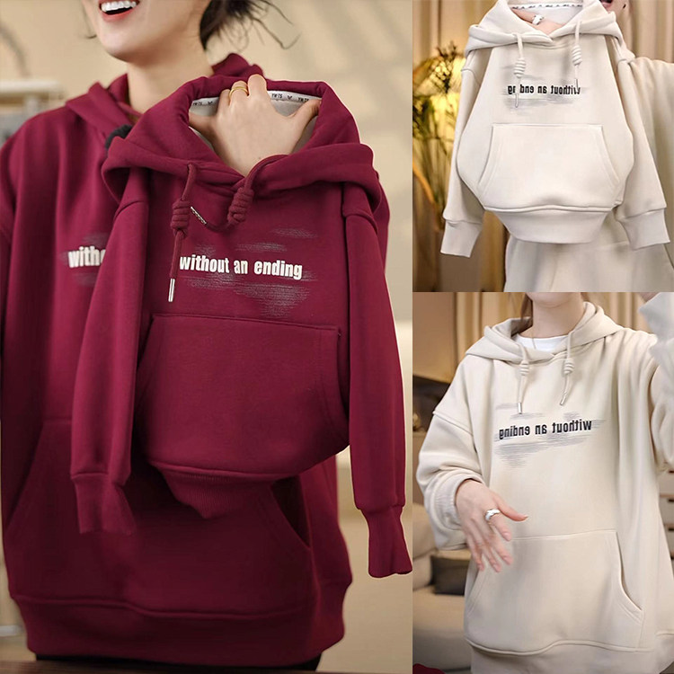 抖音同款炸街亲子装冬装卫衣一家三口2024新款加绒加厚连帽母女装