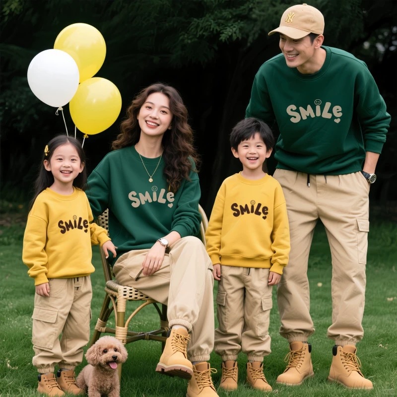 2025早秋新款亲子装一家三口婴儿爬服炸街母女秋冬装长袖加绒卫衣