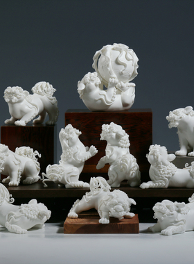 微美陶瓷多款式群狮戏球摆件狮子坐狮走狮事事如意玄关办公室摆设