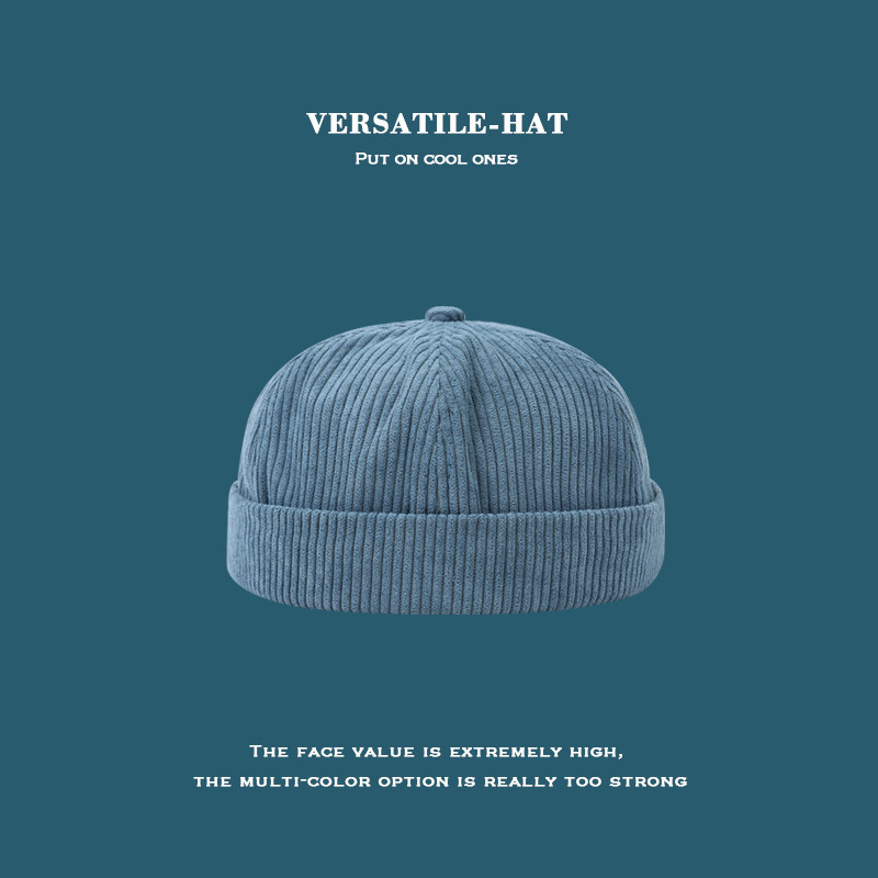 春秋灯芯绒美式复古蓝色潮人冷帽