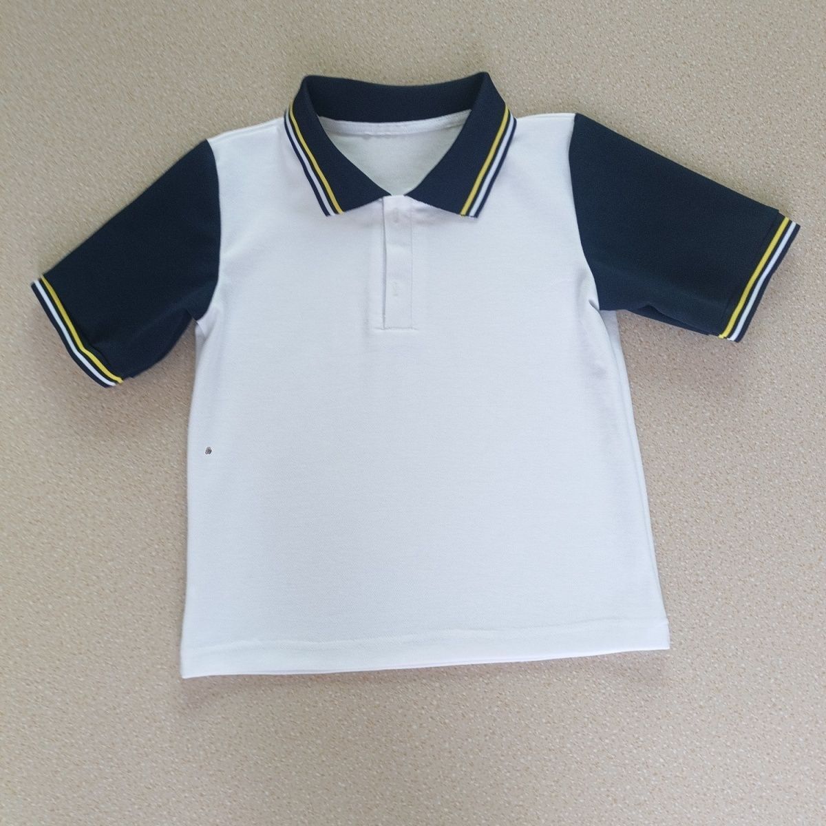 夏季中小学生校服短袖白色T恤拼藏蓝袖子翻领男女班服Polo
