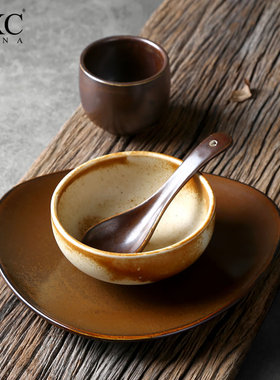 DXC酒店用品复古餐厅商用摆台餐具 加厚中餐主题宴会陶瓷碗碟勺杯