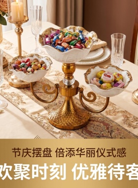 欧式三头陶瓷水果盘客厅茶几家用干果糖果果盘蛋糕架甜品台点心盘