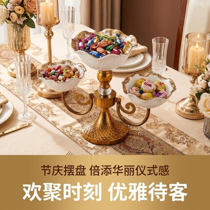 欧式三头陶瓷水果盘客厅茶几家用干果糖果果盘蛋糕架甜品台点心盘