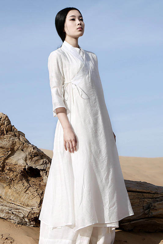 中国风文艺古琴汉服袍子禅意禅修茶服收腰汉服改良宽松禅舞服长裙