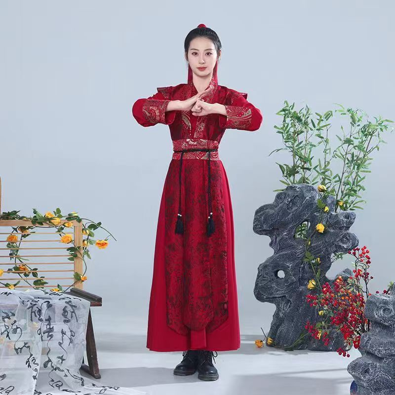 花木兰表演服装汉服中国风雪龙吟舞蹈演出服侠女打鼓扇子舞武侠服