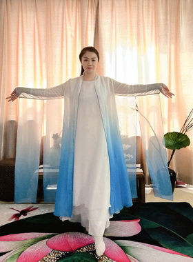 禅意茶服披肩薄纱中国风渐变外套