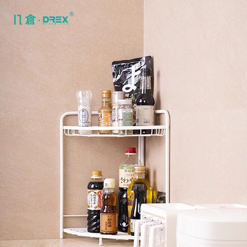 日本几仓厨房台面置物架角落三角架调味品架转角免打孔分层架子