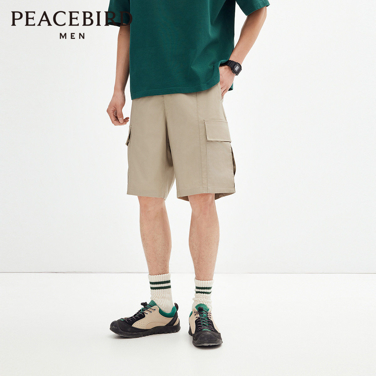 太平鸟男装休闲裤25秋新款卡其运动五分裤户外工装直筒中短裤潮