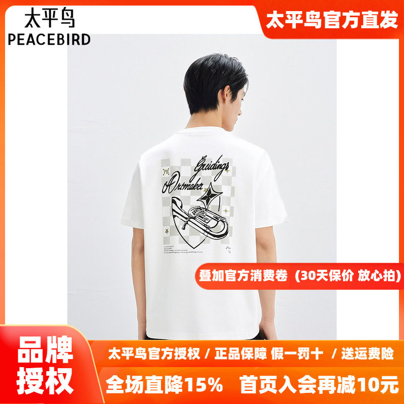 太平鸟男装 休闲T恤字母刺绣纯色圆领T恤男B1CNF2222