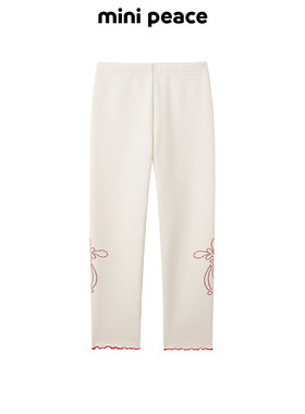 MINIPEACE太平鸟童装女童打底裤冬季加绒新春儿童国风白色裤子