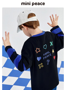 MINIPEACE太平鸟童装春秋新男童长袖T恤儿童黑色假两件上装内搭潮