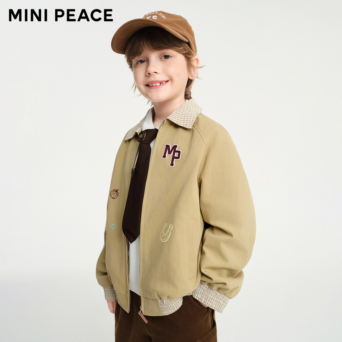 MINIPEACE太平鸟童装男童外套夹克巴恩风学院格纹春秋装上衣斯文