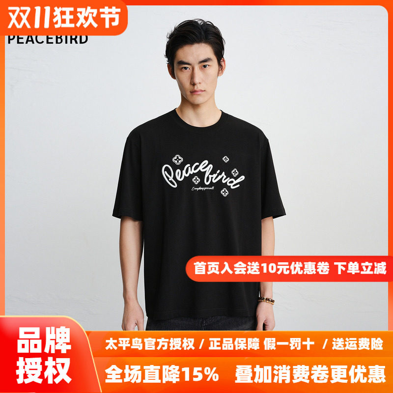 【商场同款】太平鸟男装T恤26秋季新款刺绣印花短袖潮 B2CNG1123