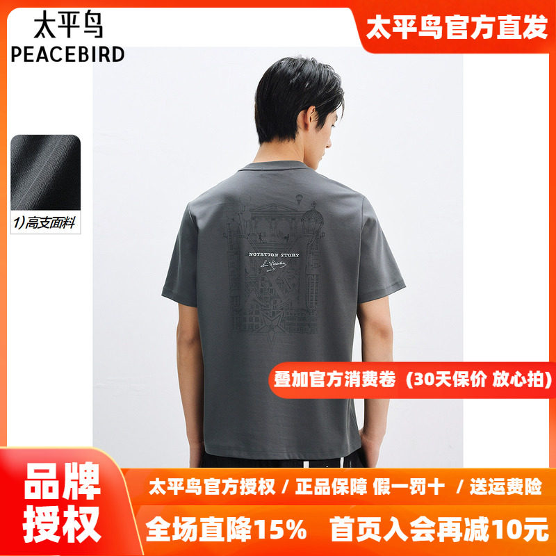 太平鸟男装 休闲T恤撞色刺绣纯色圆领T恤 B1CNF2226