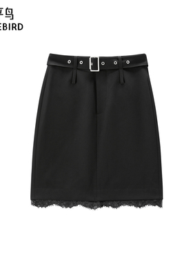 【商场同款】太平鸟海妖裙蕾丝拼接半身裙黑色短裙品质A3GEF3275