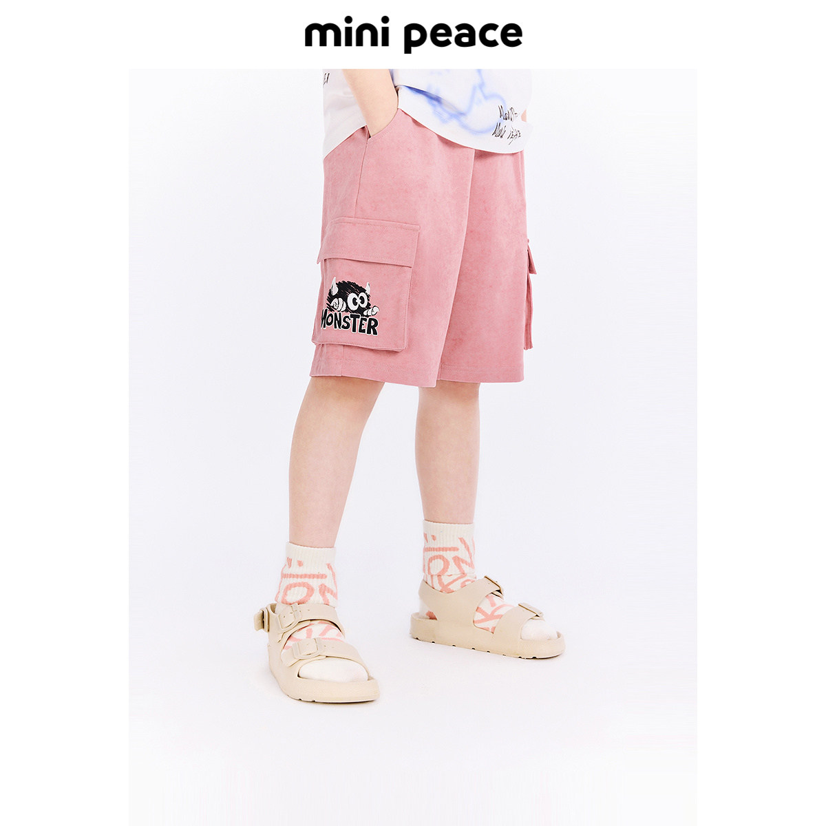 MINIPEACE太平鸟童装男童工装短裤夏季新款粉色儿童五分卫裤潮