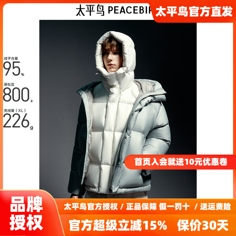 【商场同款】太平鸟男装 95%进口鸭绒面包服连帽羽绒服B1ACE4304