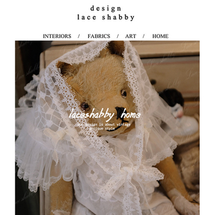 新款法国进口列维斯蕾丝leavers lace白色荷叶边法式头巾三角巾