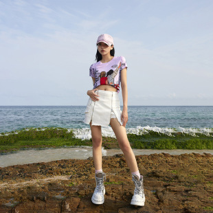 拓谷潮牌毛边拉链牛仔短裙女a字2026夏季新款白色高腰开叉半身裙