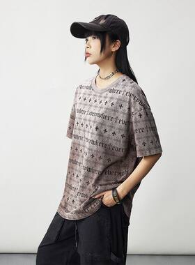 拓谷潮牌炒色短袖T恤女圆领2026年夏季复古宽松中长款遮屁股上衣