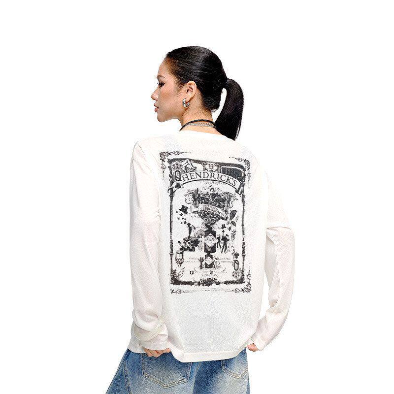 拓谷 潮牌白色休闲上衣女宽松慵懒字母印花长袖t恤夏季薄款防晒衣