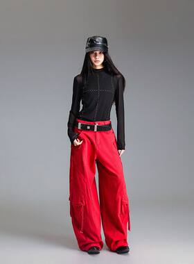 拓谷美式工装牛仔裤子女秋装新款小个子酷飒风显瘦休闲弯刀阔腿裤