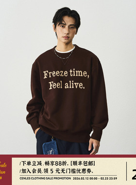 CENLES AW25 美式复古文字功能性抓绒重磅圆领卫衣男宽松休闲上衣
