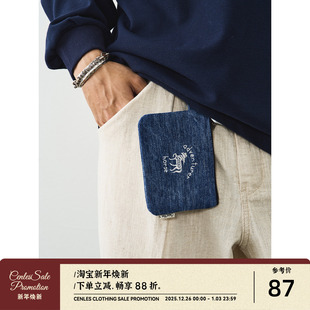 CENLES 水洗竹节纹理牛仔零钱包钥匙袋 AW25