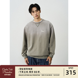 CENLES 炒雪花水洗喷白绣花卫衣男宽松圆领套头上衣日系复古 AW25