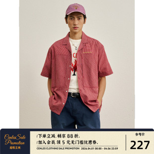 翻领短袖 CENLES SS26 格纹泡泡纱口袋古巴领衬衫 情侣百搭 格子衫