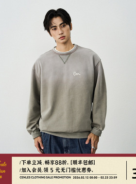 CENLES AW25 炒雪花水洗喷白绣花卫衣男宽松圆领套头上衣日系复古