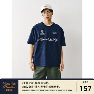 CENLES T恤男宽松夏季 美式 休闲TEE全棉270G 复古球衣图案短袖