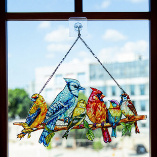 彩色玻璃鸟家居窗户玻璃装饰品玻璃工艺品户外阳光遮挡小鸟挂件