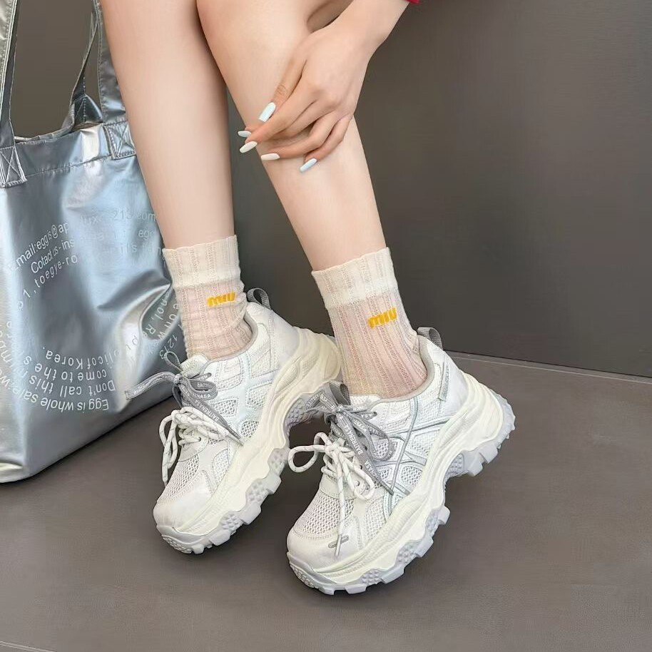 真皮老爹鞋女2026春夏新款厚底增高运动鞋透气网面小白鞋休闲女鞋