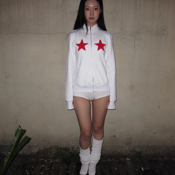 VACANCES美式复古五角星直筒修身休闲拉链开衫卫衣