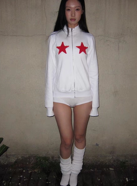 VACANCES美式复古五角星直筒修身休闲拉链开衫卫衣