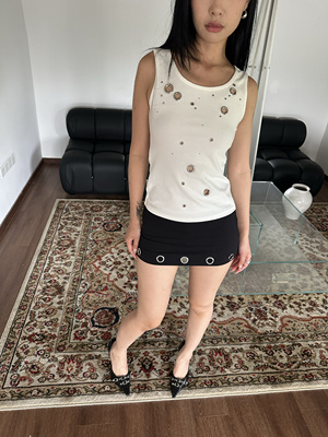 VACANCES25夏季新款铆钉圆环裙裤 紧身弹力女 巨显腿长