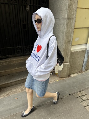 VACANCES美式复古休闲宽松连帽卫衣 “I love 2010”加绒百搭显瘦