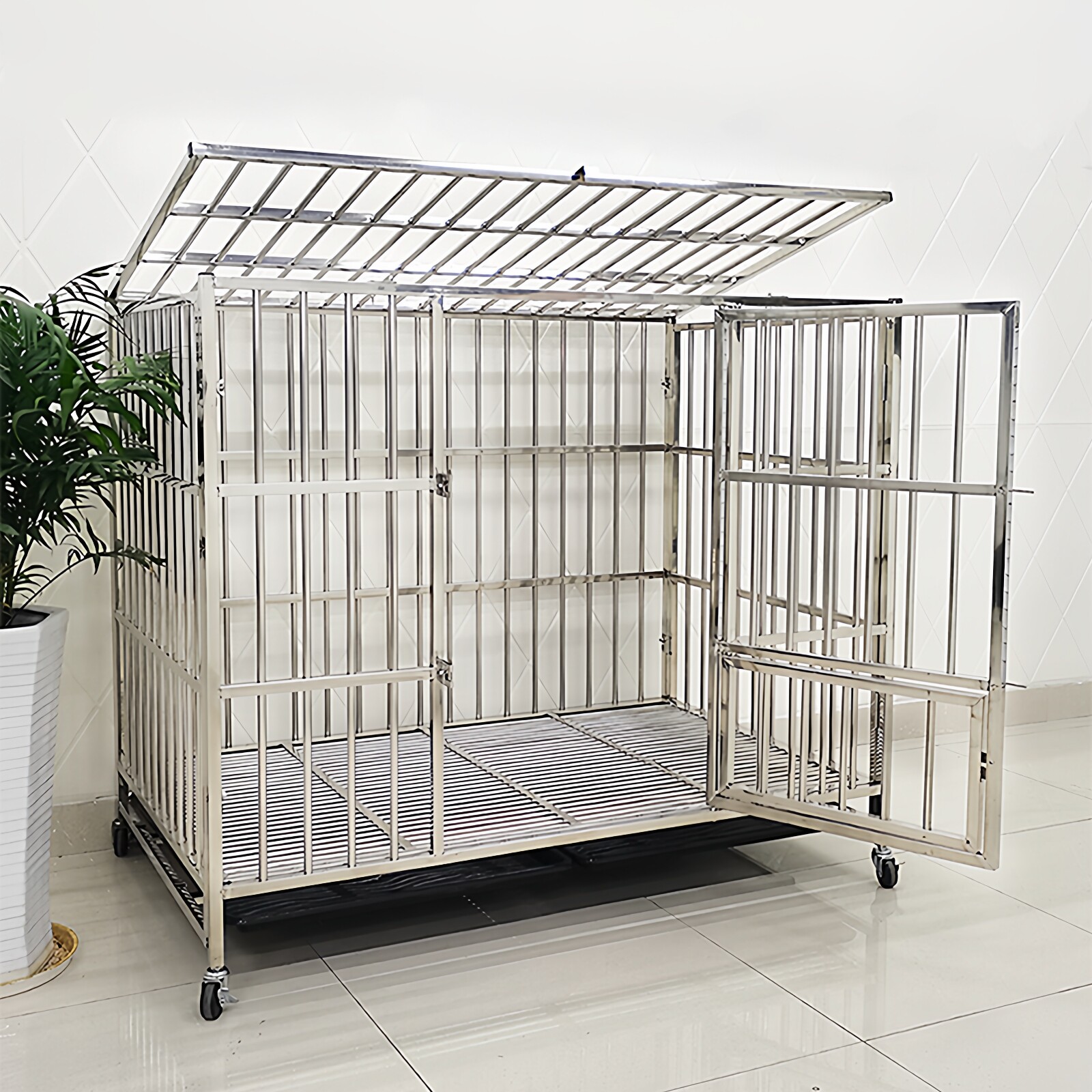 星斗加粗加厚不锈钢狗笼子折叠宠物笼法斗哈士奇金毛小中大型犬笼