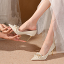 春季 爱丽拉法式 子女2024新款 不累脚 结婚鞋 主婚纱绸缎新娘高跟鞋