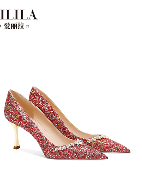 爱丽拉红色高跟结婚鞋女2026新款春季中式秀禾服新娘水晶鞋不累脚