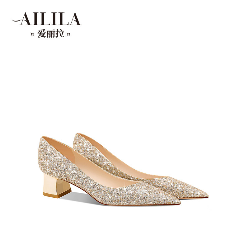 爱丽拉香槟色粗跟婚鞋女2025新款春季禾秀主婚纱两穿新娘鞋不累脚,女鞋,浅口单鞋,淘宝优惠券,粉丝福利购,淘宝优惠卷