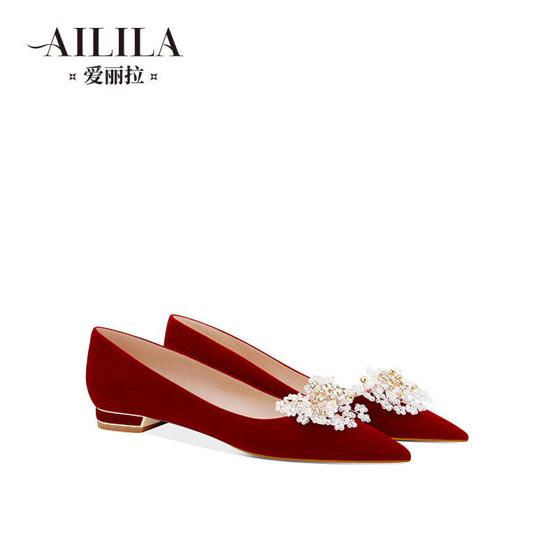 2026爱丽拉婚鞋平底红色新中式秀禾新娘敬酒鞋大码不累脚孕妇可穿,女鞋,浅口单鞋,淘宝优惠券,粉丝福利购,淘宝优惠卷