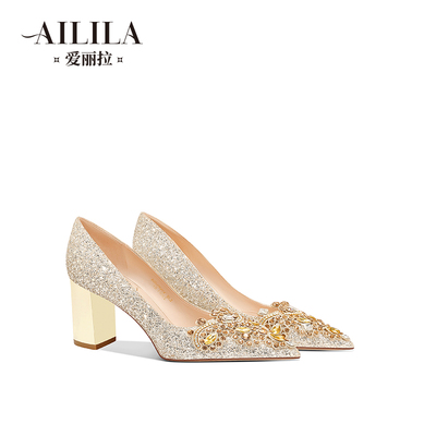爱丽拉香槟色2025新款结婚鞋粗跟