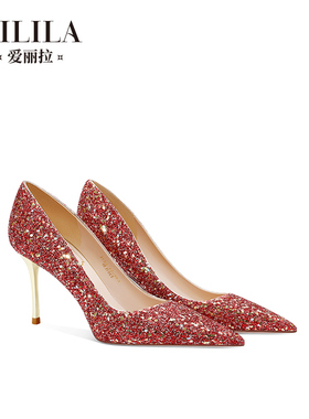 爱丽拉秀禾红色结婚鞋女2026新款春季中式新娘鞋水晶高跟鞋不累脚