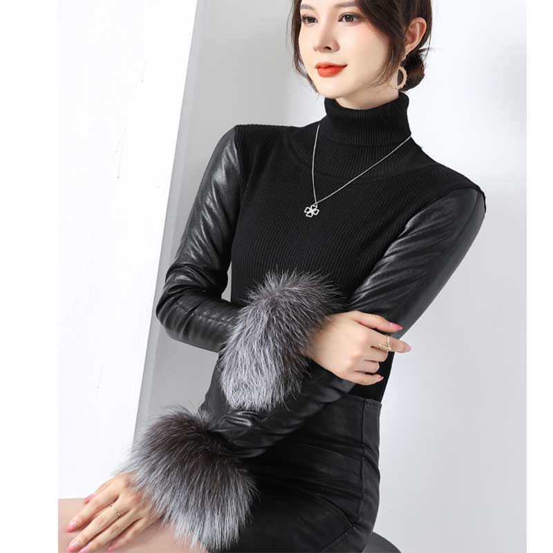 全皮加厚羽绒袖配皮草内搭打底